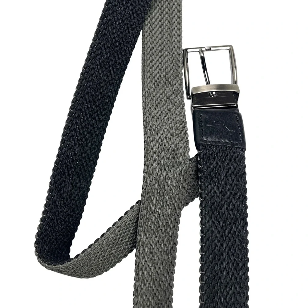 Tommy Bahama Men's Belt Two-Tone‎ Stretch Webbed Woven Belt Grey/Black L/XL EUC